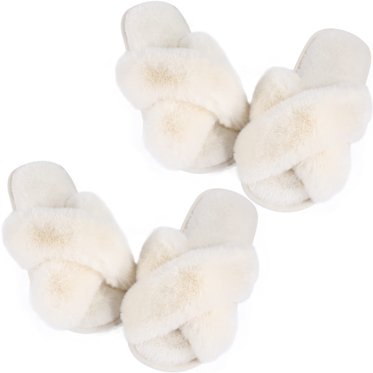 Ankis Womens Fuzzy Cozy Comfy Soft Slippers - 2Pair Fluffy Furry House Slippers Plush Home Ladies Gifts Memory Foam, Cross Band, Open Toe,Indoor/Door Bride Slipper Slides Wedding Ladies Shoes