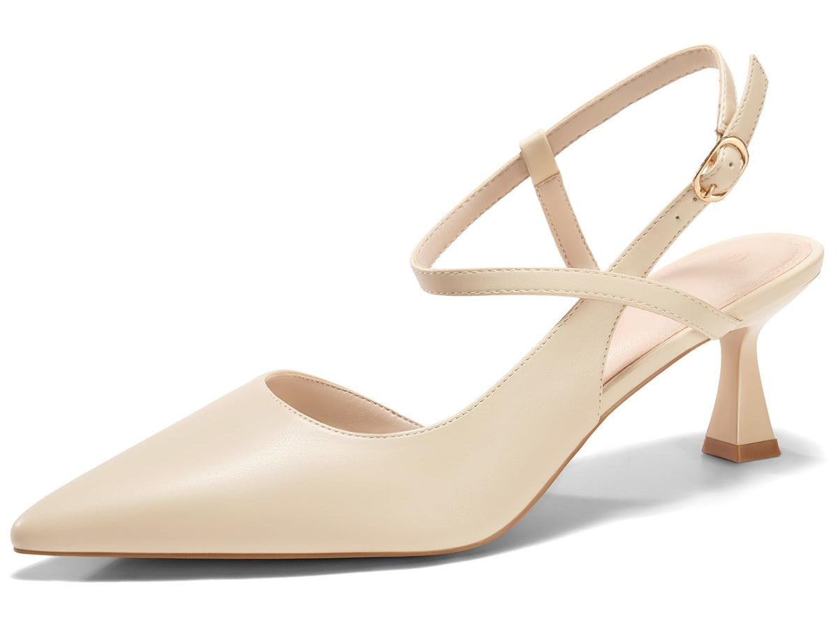 Coutgo Womens Low Kitten Heel Closed Pointed Toe Slingback Pumps Heels Slip On Heeled Sandals Dress Shoes