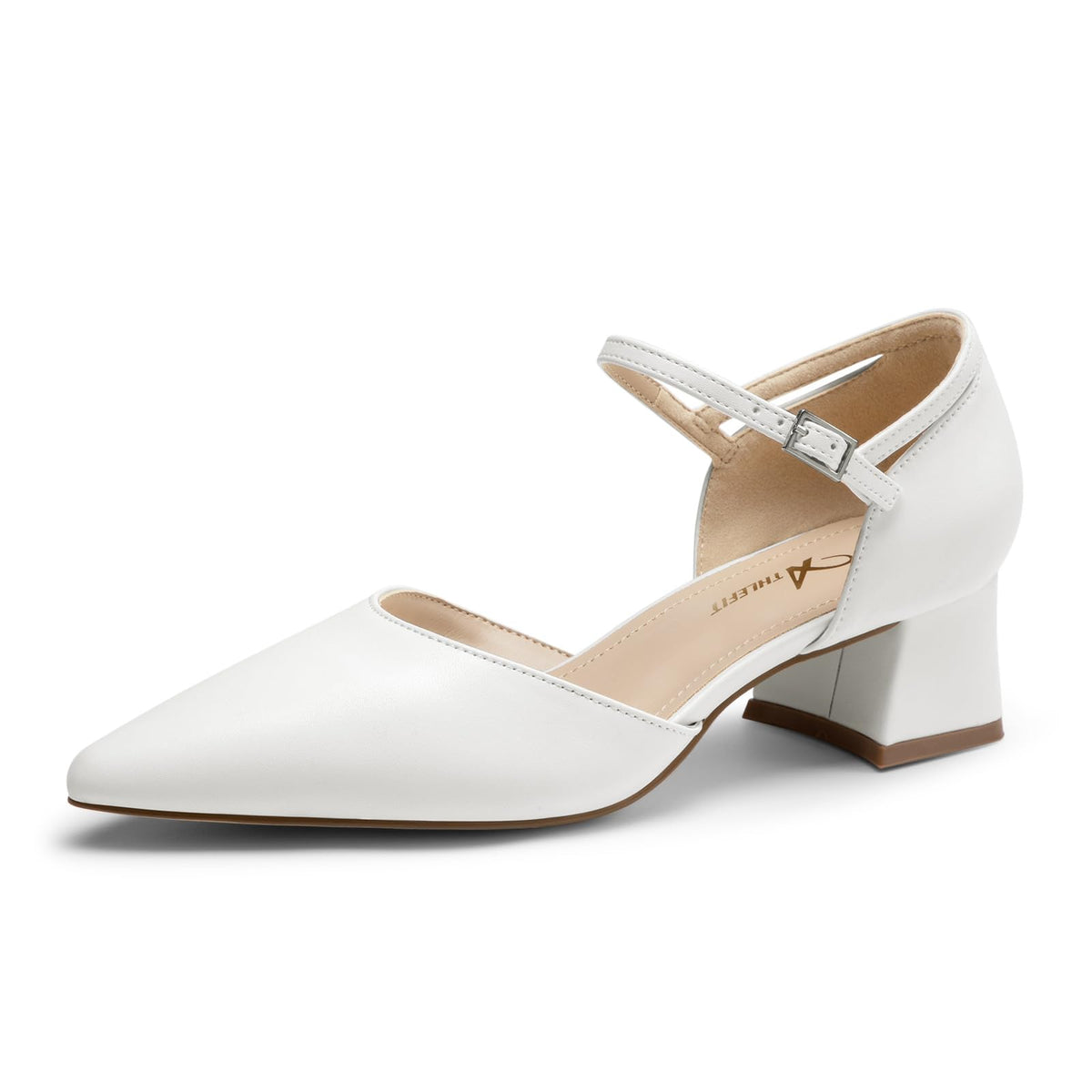 Athlefit Women's Pointed Toe Low Chunky Heel Pump Shoes