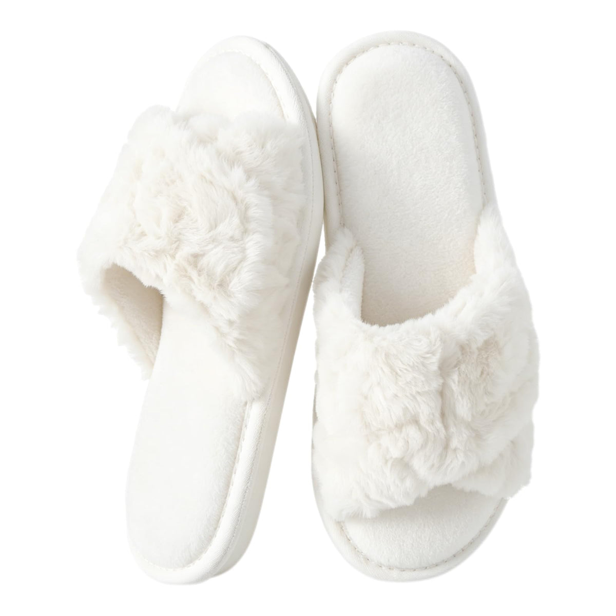 HUXMEYSON Slippers for Women, Open Toe Memory Foam House Shoes with Adjustable Strap, Cozy Faux Fur & Anti-Slip Indoor Outdoor TPR Soles