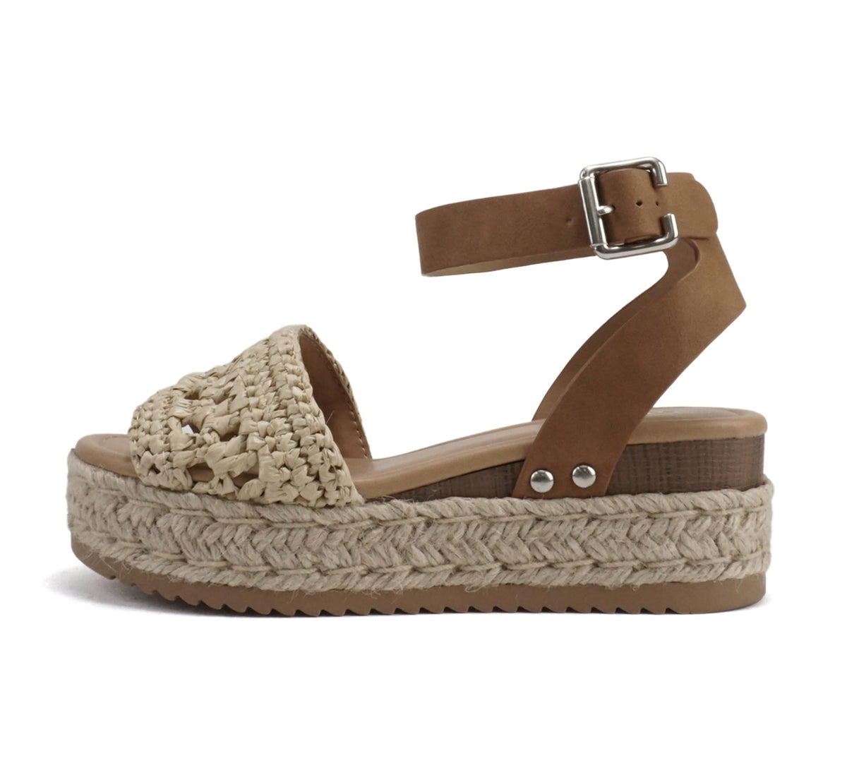 Soda Topic Open Toe Buckle Ankle Strap Espadrilles Flatform Wedge Casual Sandal