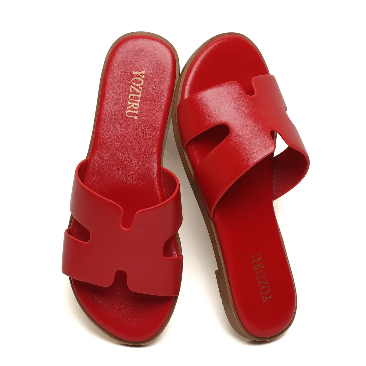 Yozuru Womens Flat Sandals Dressy Summer Slides Comfortable Leather Sandals