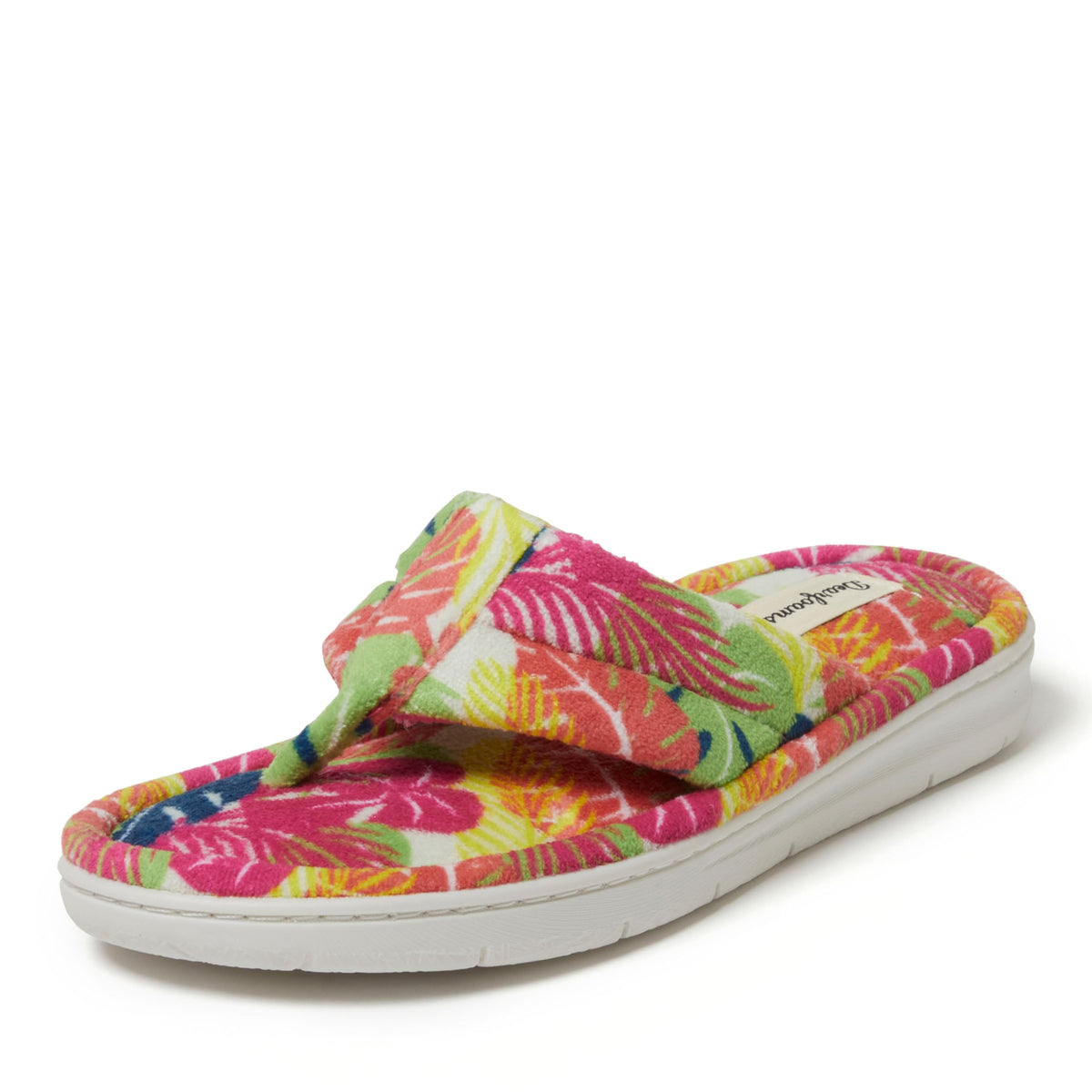 Dearfoams Women's Melanie Thong Slide Memory Foam Terry Sandal Summer House Slippers