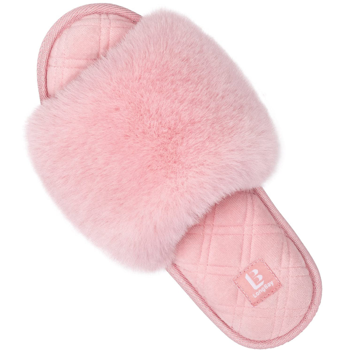 LongBay Women's Fuzzy Slippers Comfy Cloud Memory Foam House Shoes Home Open Toe Slides Indoor Outdoor