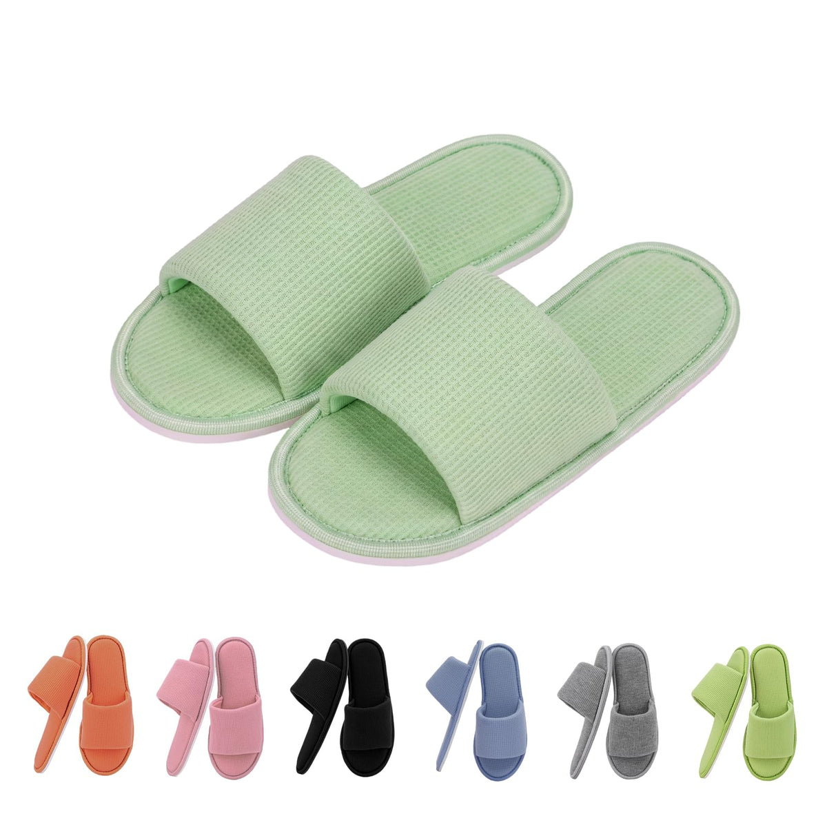Women's Open Toe House Slippers Breathable Waffle Fabric Memory Foam