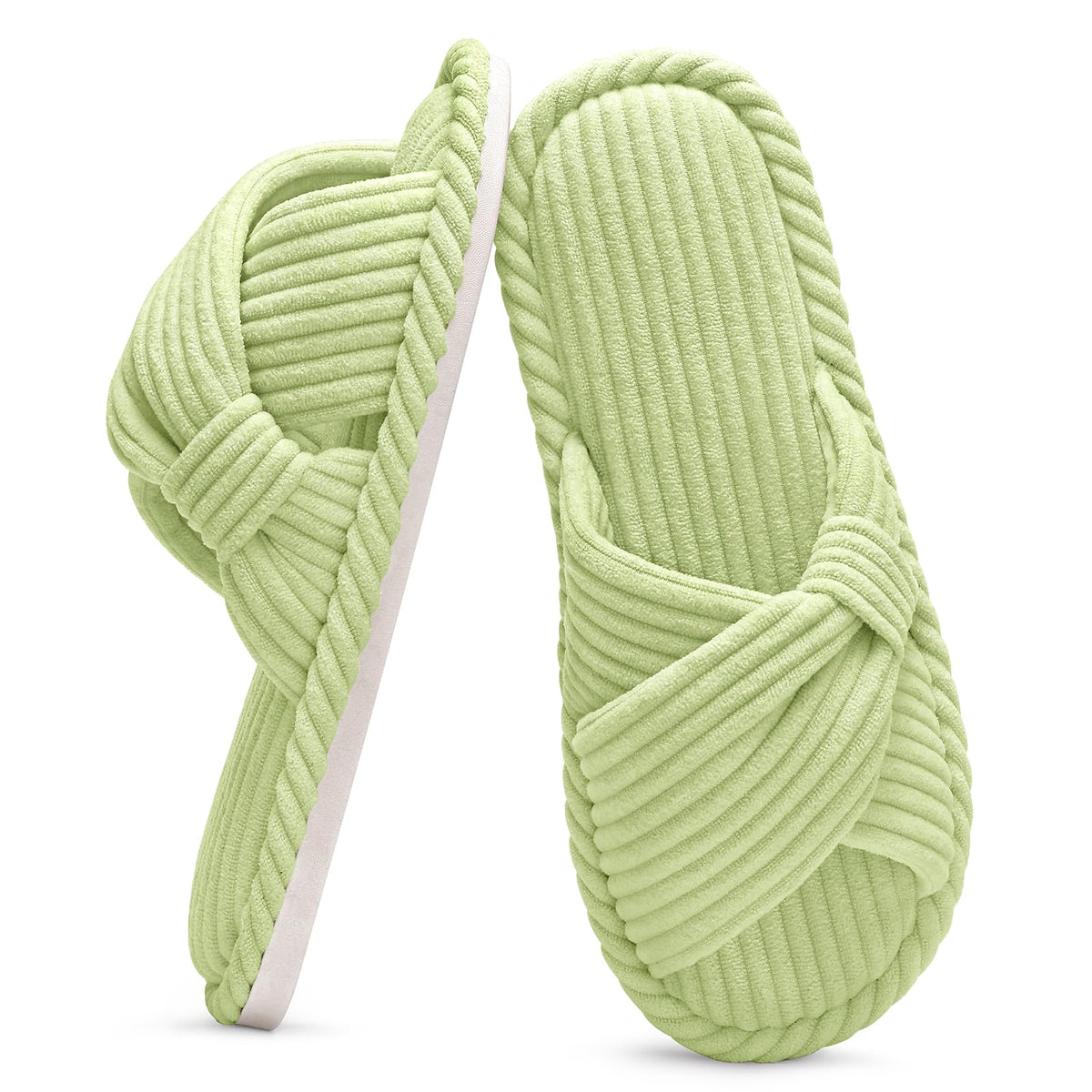 Evshine Summer House Slippers for Women Corduroy Open Toe Indoor Slippers