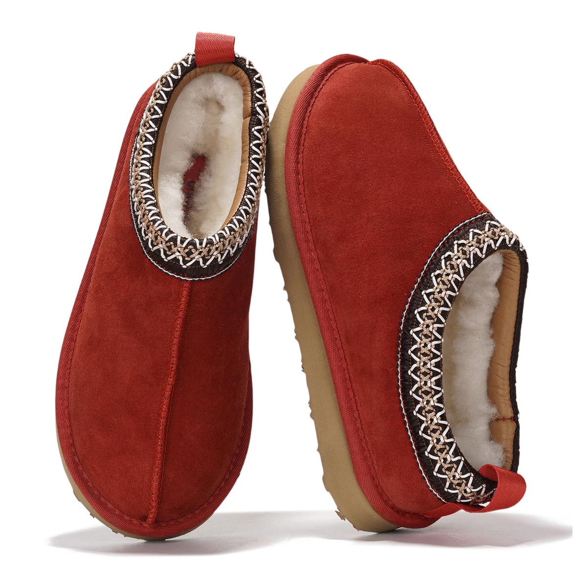 100% Genuine Leather Womens Slippers Fur-Lined Shearling Slippers for Women