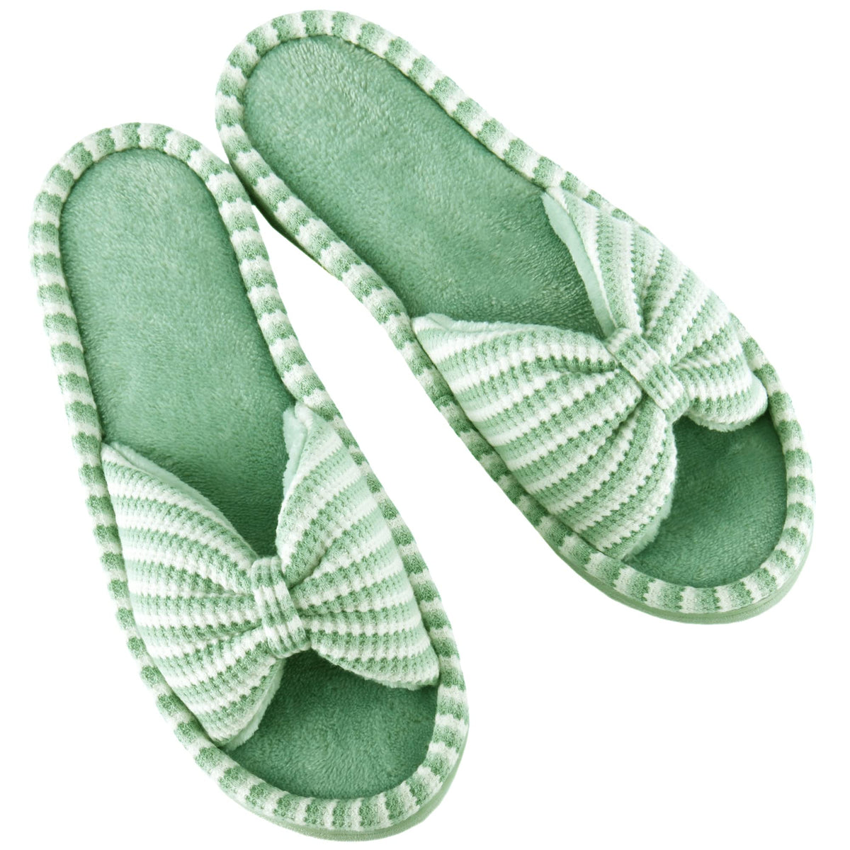 DL Women's Memory Foam Open Toe Slide Slippers with Cute Bow and Cozy Terry Lining, Slip-on House Shoes Spa Mules Sandals with Indoor Outdoor Rubber Sole