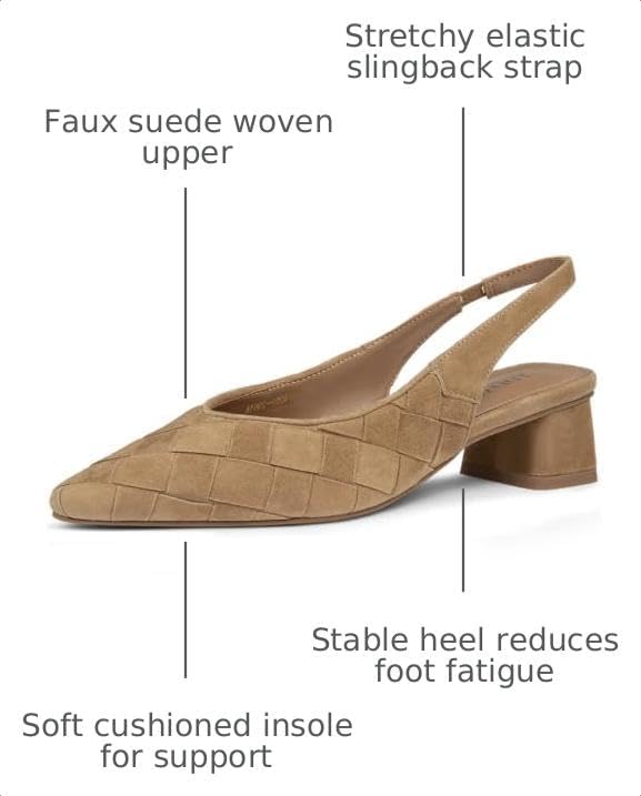 Block Heels for Women Woven Slingback Low Chunky Pumps