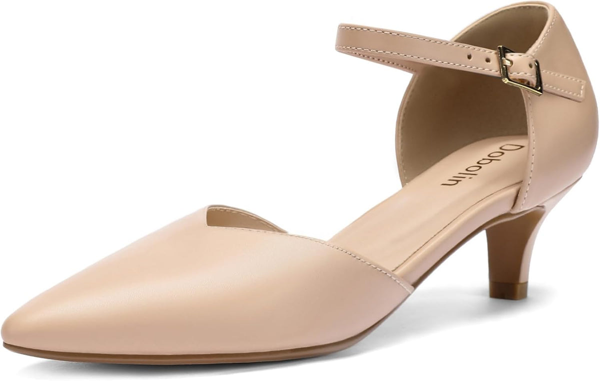 DOBOLIN Kitten Heels for Women Pointed Toe Pumps Dress Shoes