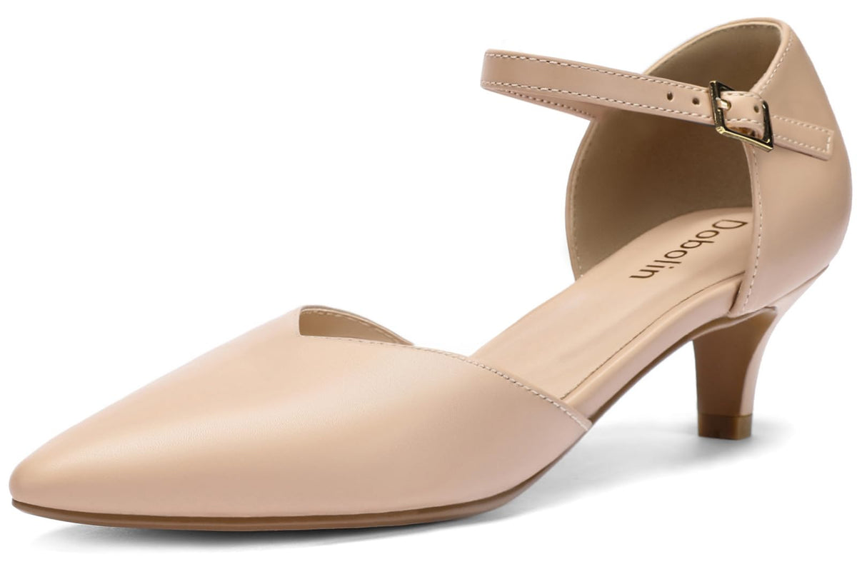 DOBOLIN Kitten Heels for Women Pointed Toe Pumps Dress Shoes