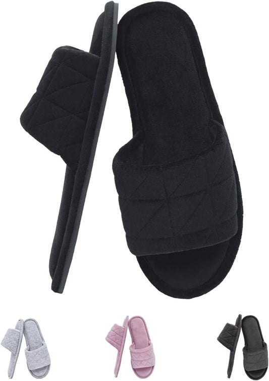 Women's Open Toe House Slippers Soft Velvet Portable Memory Foam GRS