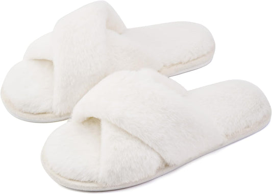 ANLUKE Women's Fuzzy Open Toe House Slippers with Memory Foam