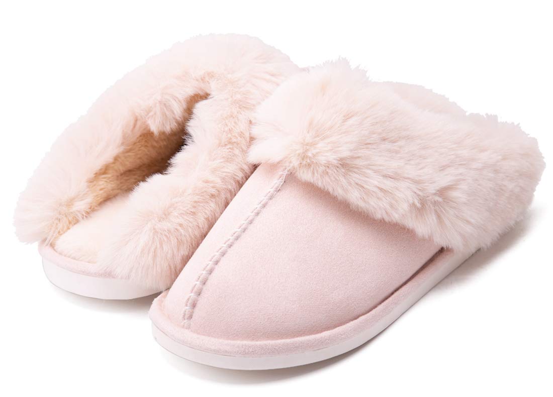 Epsion Womens Winter Warm Slipper Faux Fur Fluffy Slip-On House Slippers Suede Plush Lined/Anti-Skid Sole Indoor Outdoor