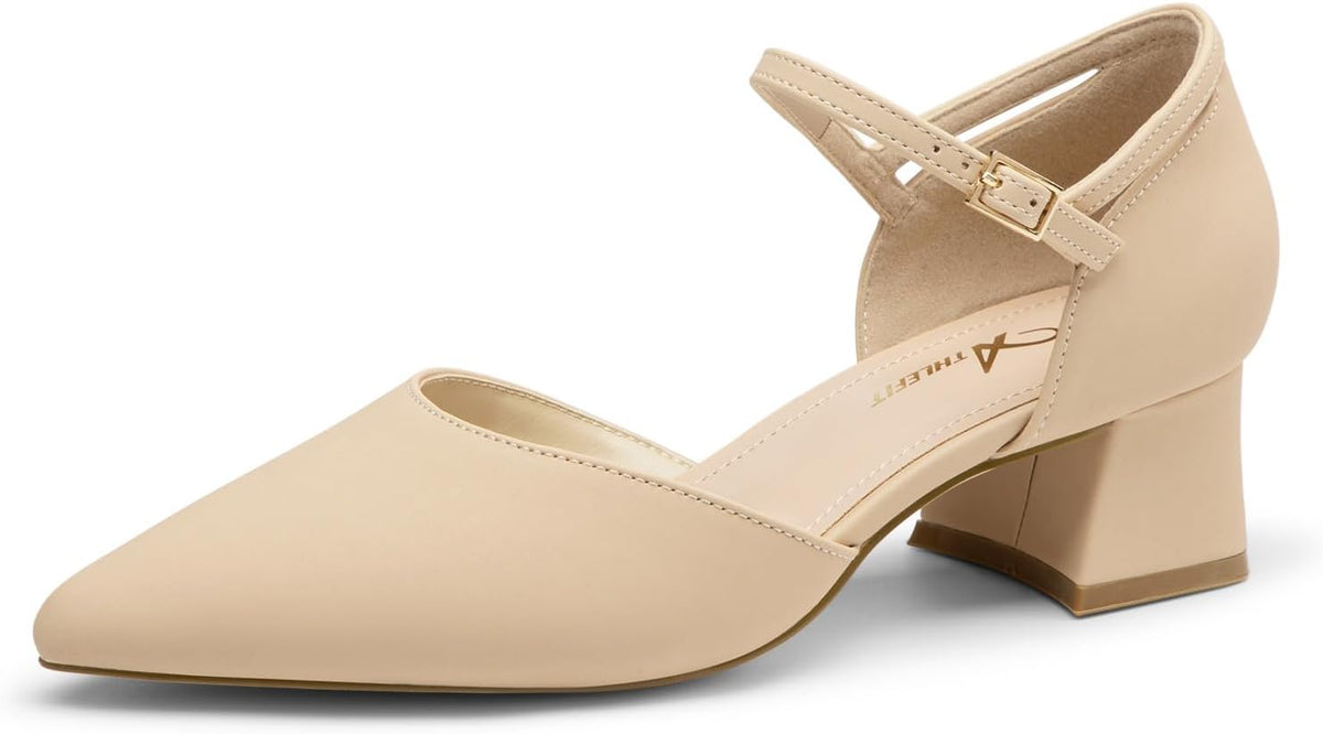 Athlefit Women's Pointed Toe Low Chunky Heel Pump Shoes