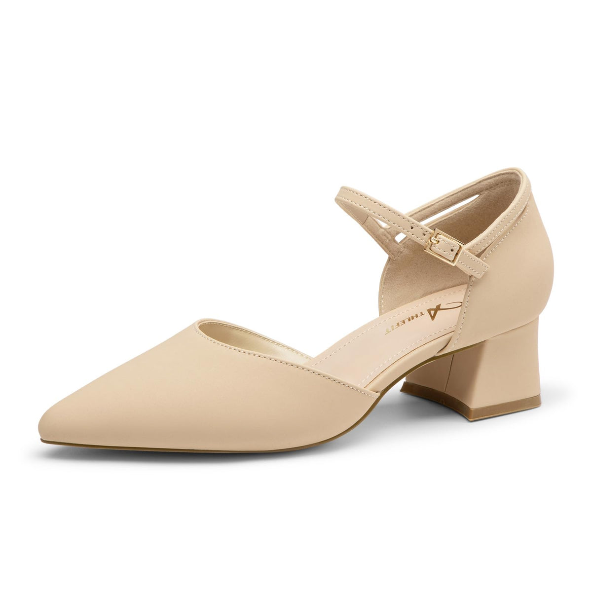 Athlefit Women's Pointed Toe Low Chunky Heel Pump Shoes