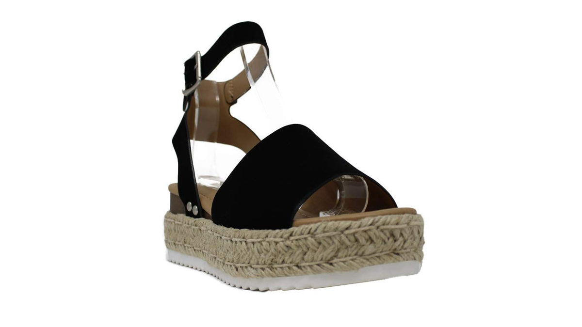 Soda Topic Open Toe Buckle Ankle Strap Espadrilles Flatform Wedge Casual Sandal