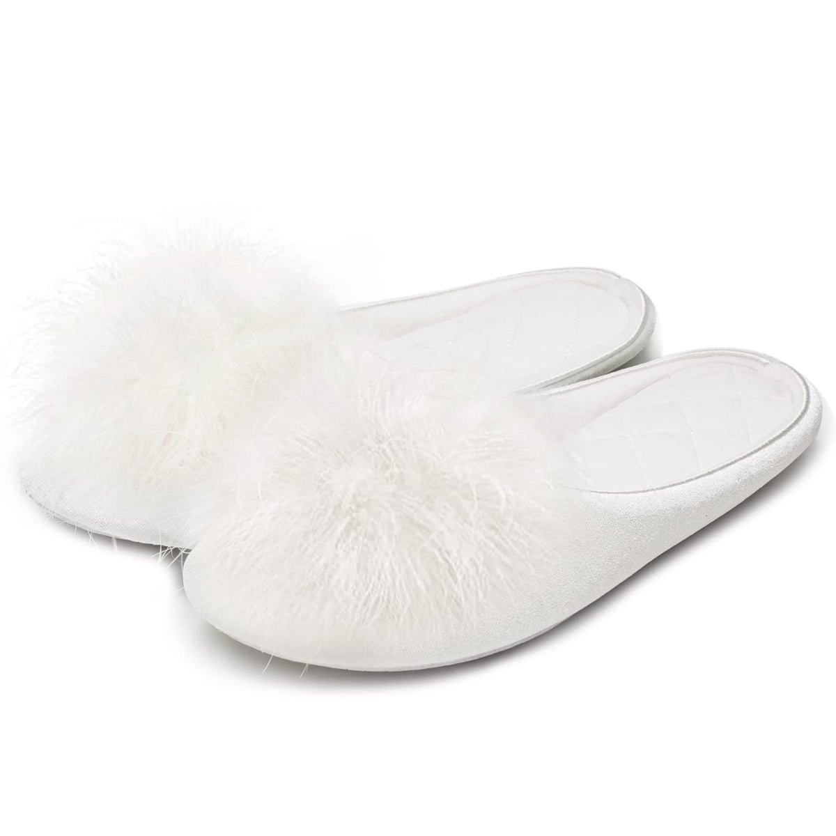 GRITHEIM Women's Fuzzy Pom Pom Velvet Memory Foam House Slippers Ladies Cozy Chenille Knit Bedroom Slippers Non-slip Sole Indoor Outdoor