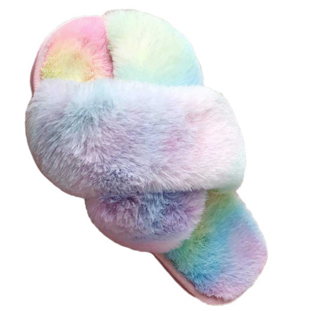 LZLER Women’s Cross Band Slippers, Soft Plush Fleece Lightweight Non Slip Open Toe Flip Flop Shoes House Indoor Outdoor Fur Fuzzy Slippers