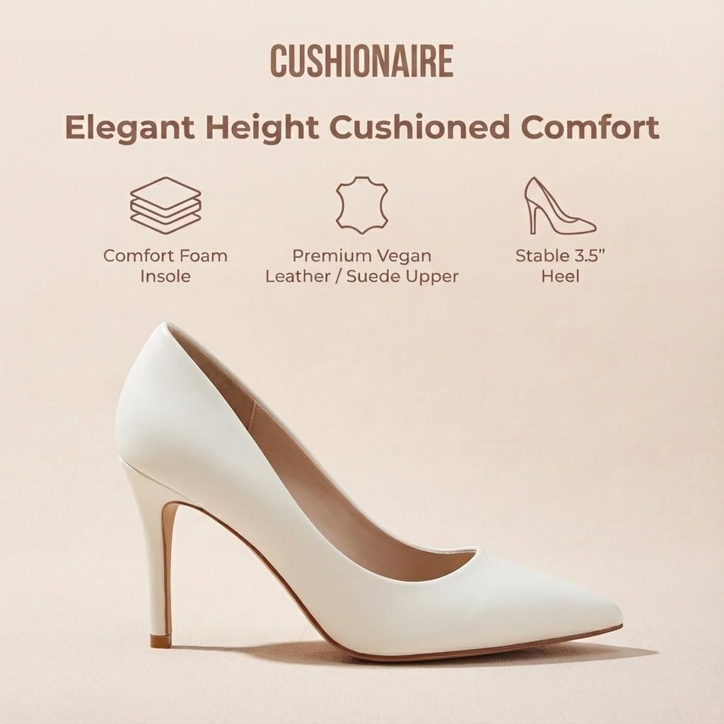 CUSHIONAIRE Lola Dress Pump Heels for Women, Classic Pointed Toe High Heels with Soft Memory Foam and Durable Outsole