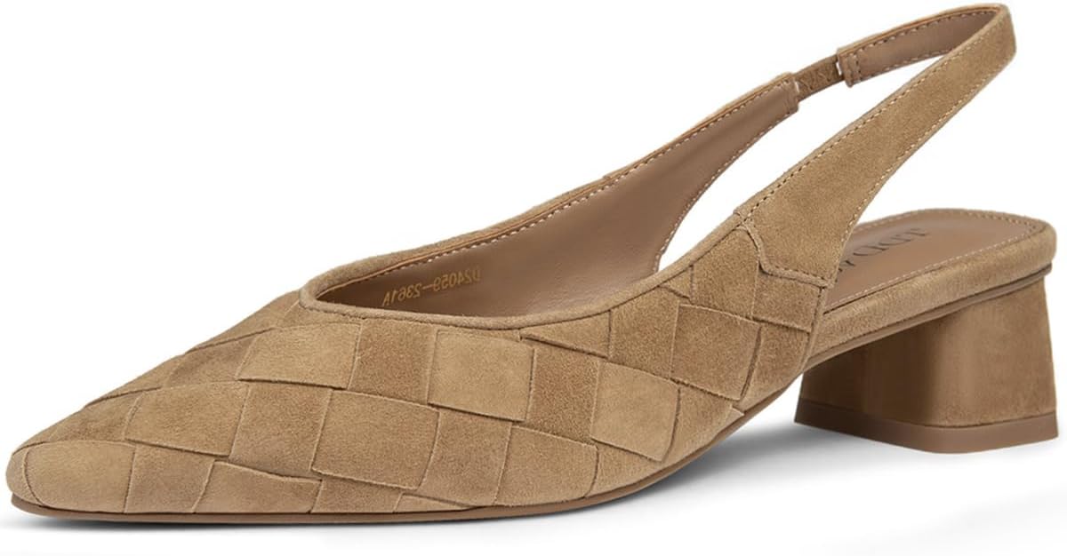 Block Heels for Women Woven Slingback Low Chunky Pumps