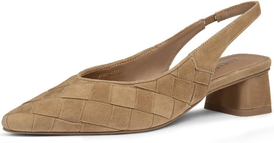 Block Heels for Women Woven Slingback Low Chunky Pumps