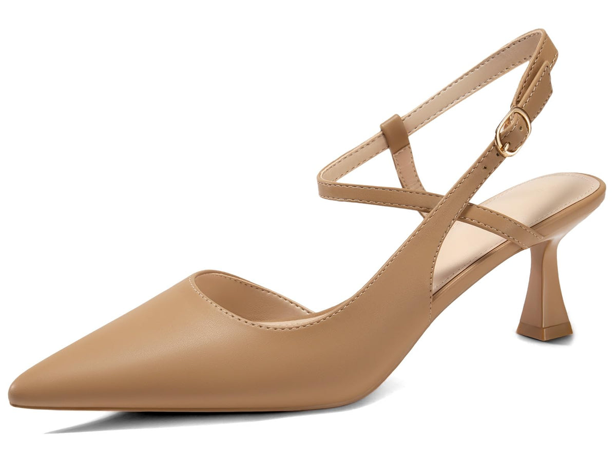 Coutgo Womens Low Kitten Heel Closed Pointed Toe Slingback Pumps Heels Slip On Heeled Sandals Dress Shoes