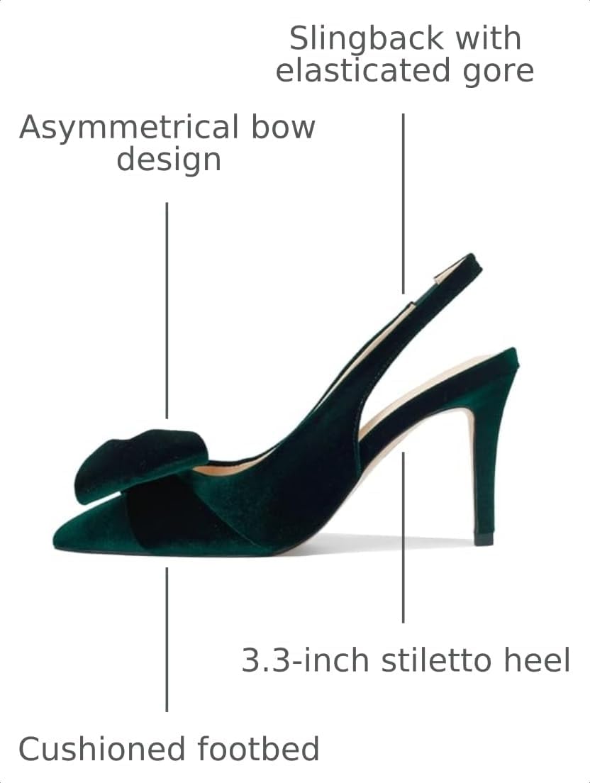 Women's Bow-Detail Slingback Pumps Pointed Toe Stiletto Heels
