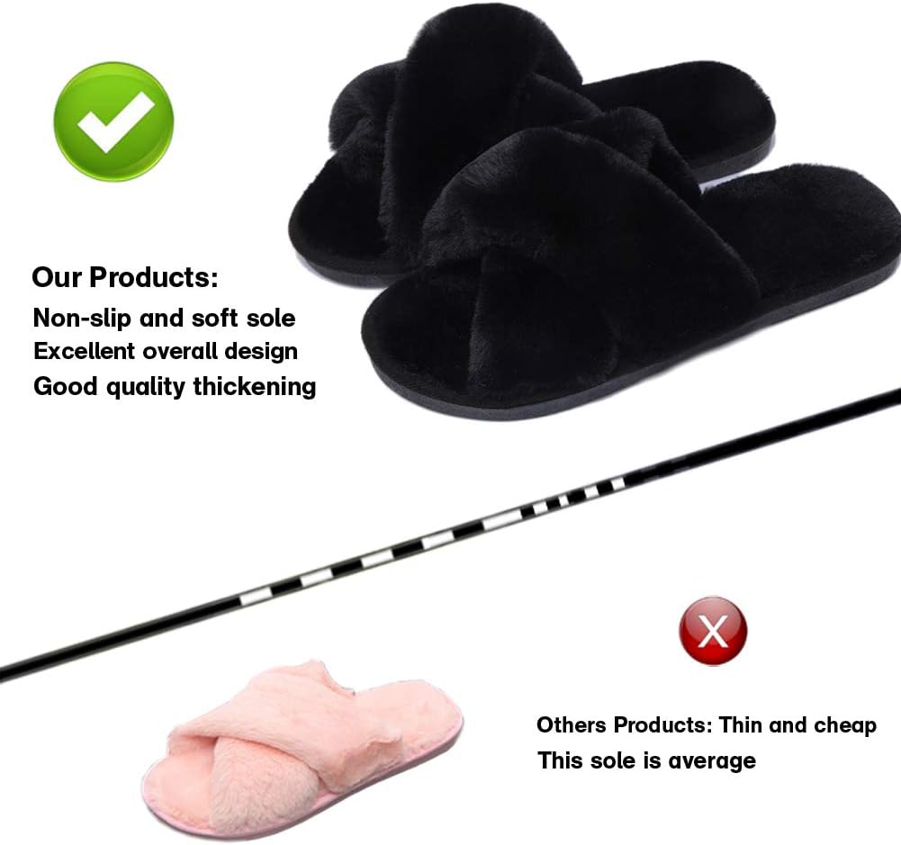 LZLER Women’s Cross Band Slippers, Soft Plush Fleece Lightweight Non Slip Open Toe Flip Flop Shoes House Indoor Outdoor Fur Fuzzy Slippers