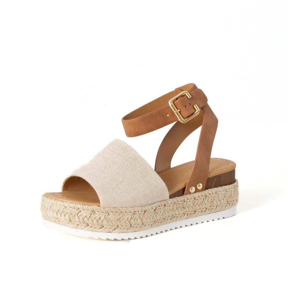 Soda Topic Open Toe Buckle Ankle Strap Espadrilles Flatform Wedge Casual Sandal
