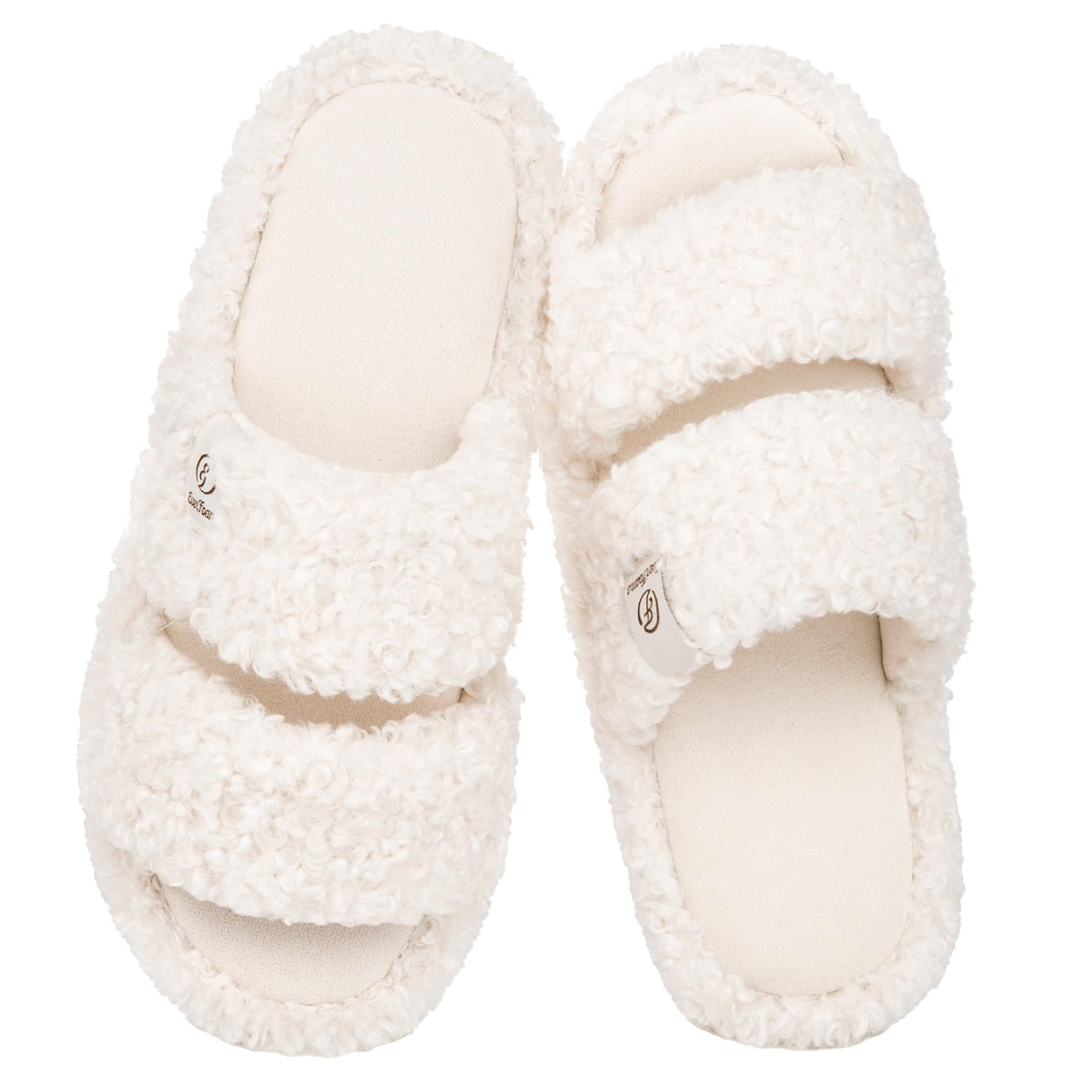 EverFoams Women's Fuzzy Open Toe Slippers Memory Foam Indoor House Shoes