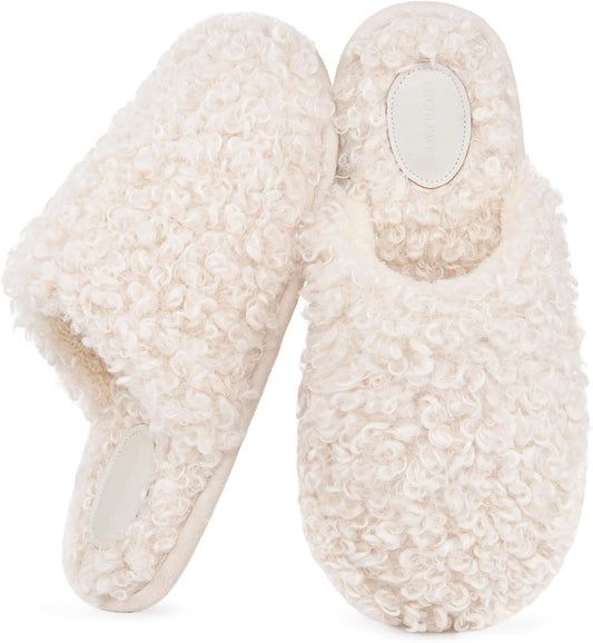 Snug Leaves Women's Scuff Slippers Furry Cute Memory Foam House Shoes