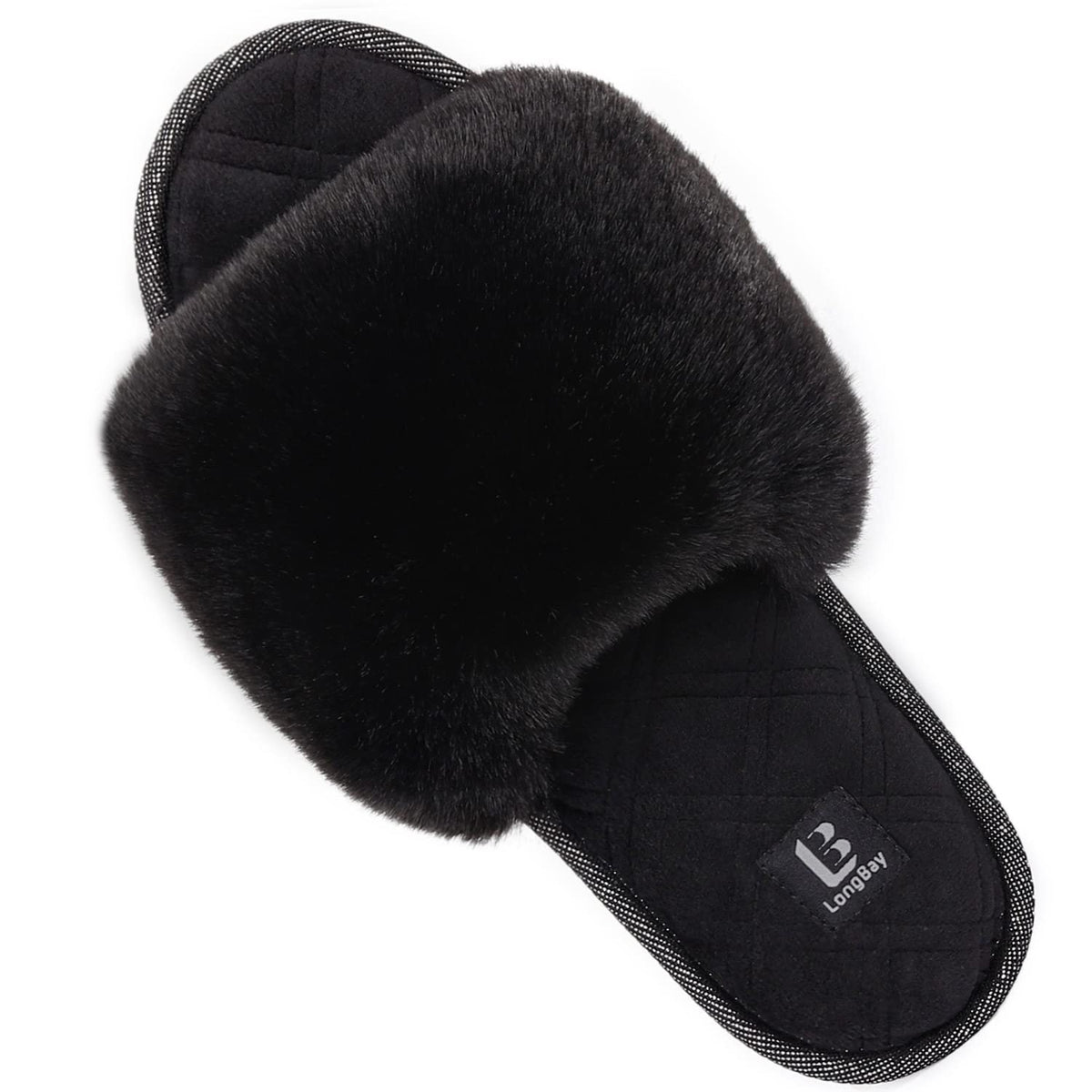 LongBay Women's Fuzzy Slippers Comfy Cloud Memory Foam House Shoes Home Open Toe Slides Indoor Outdoor