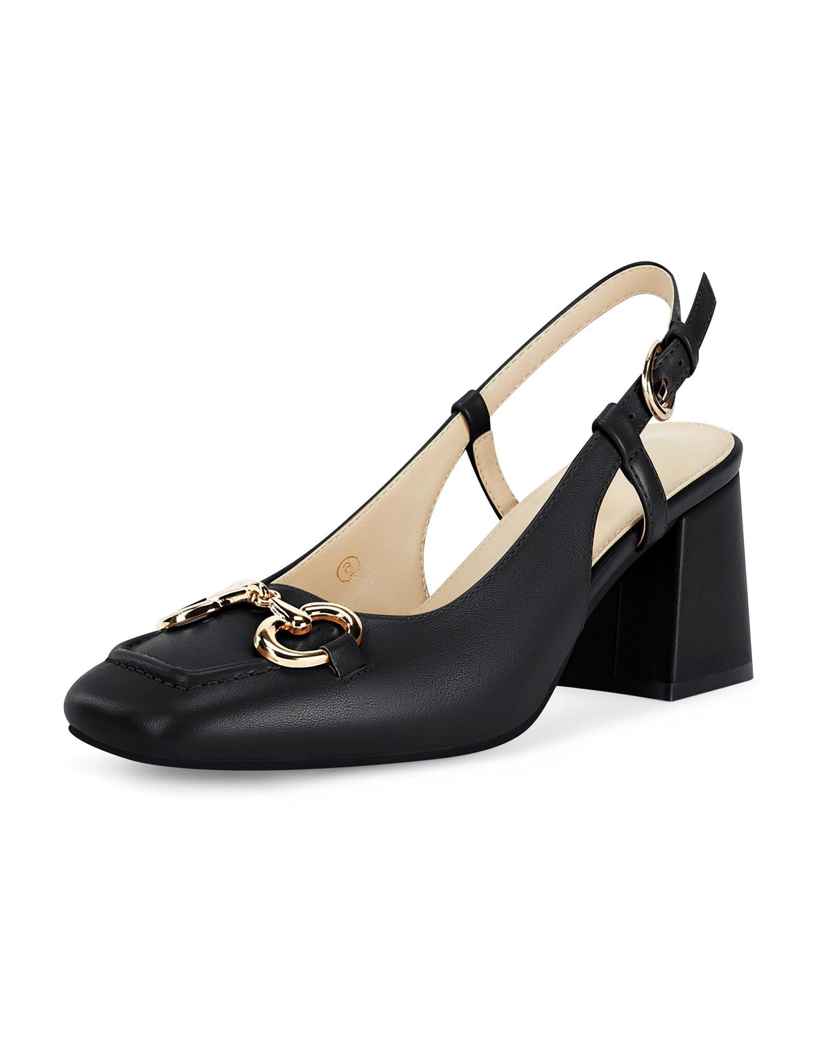 Womens Slingback Block Heels Closed Square Toe Dress Work Shoes Slip on Buckle Strap Business Pumps