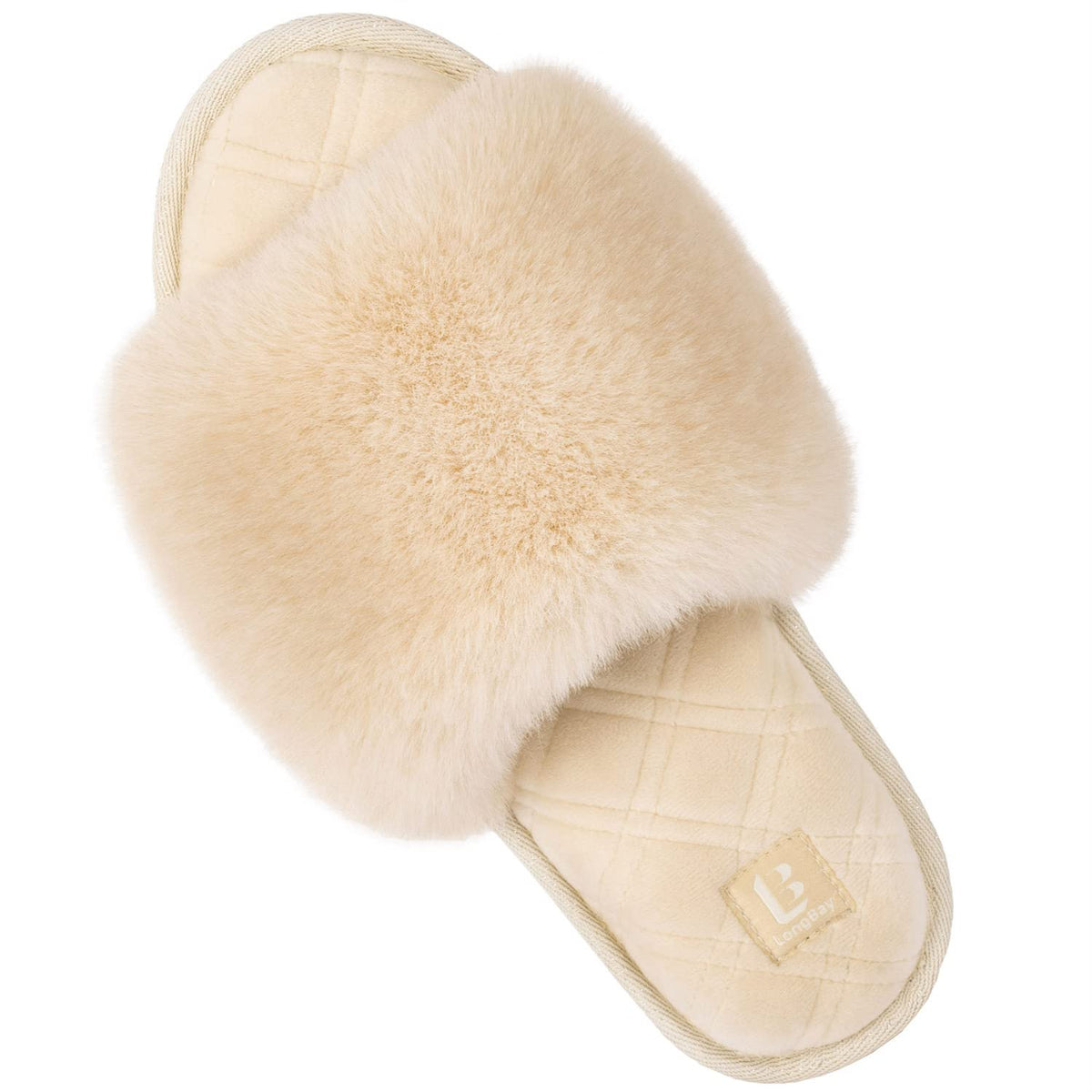 LongBay Women's Fuzzy Slippers Comfy Cloud Memory Foam House Shoes Home Open Toe Slides Indoor Outdoor