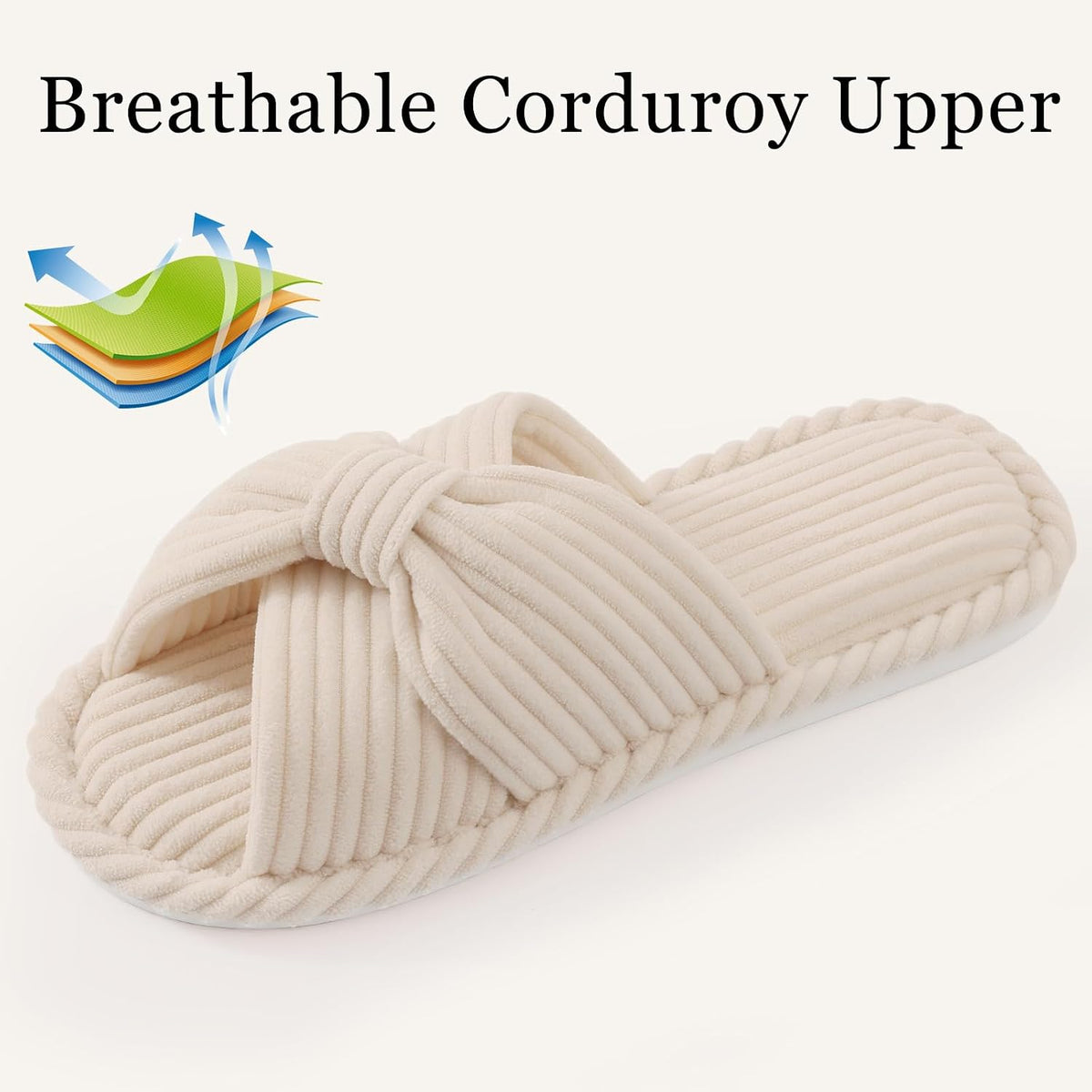 Evshine Summer House Slippers for Women Corduroy Open Toe Indoor Slippers