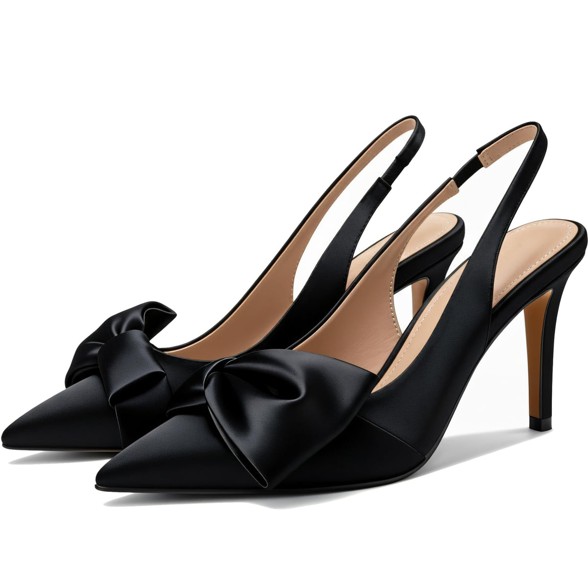 Women's Bow-Detail Slingback Pumps Pointed Toe Stiletto Heels