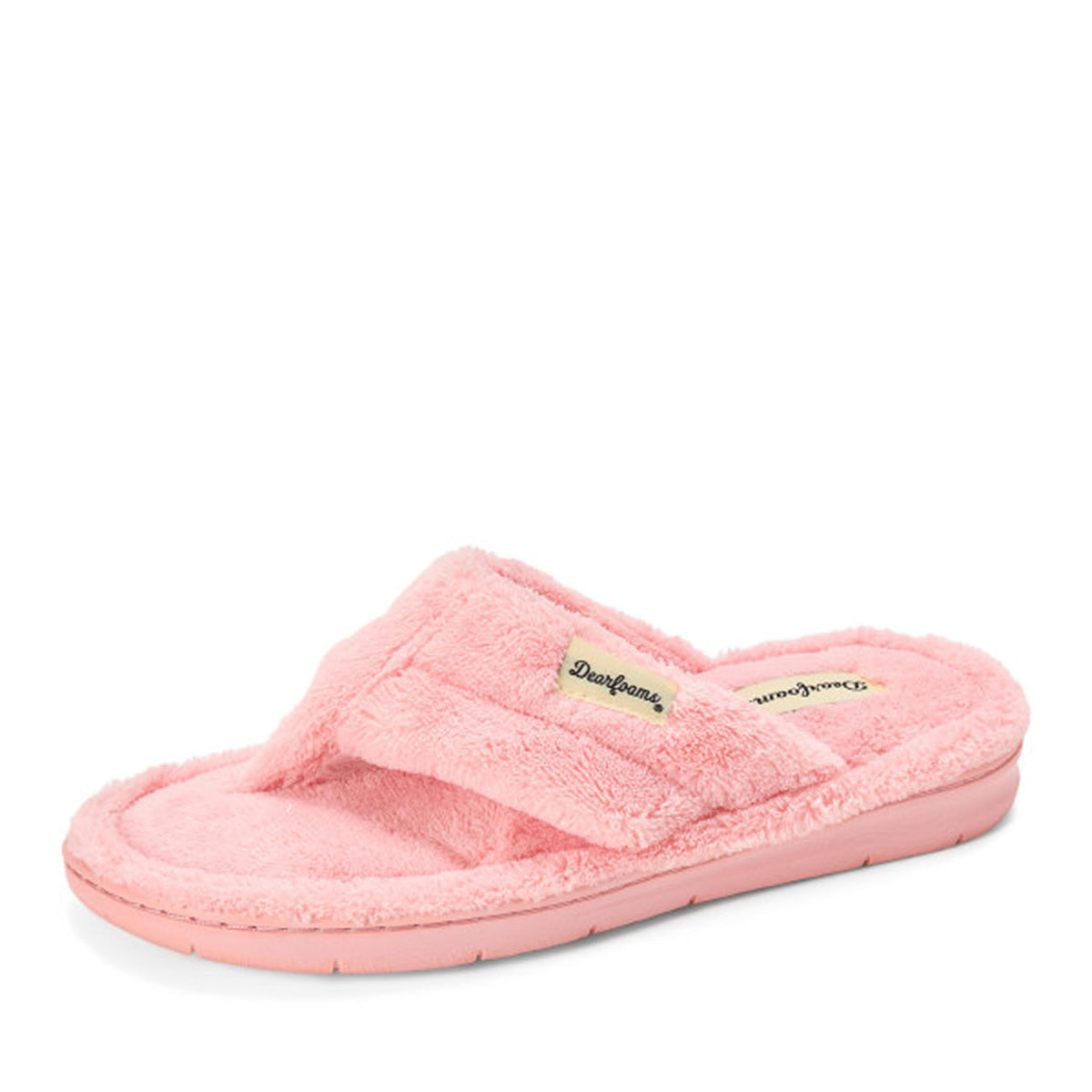Dearfoams Women's Melanie Thong Slide Memory Foam Terry Sandal Summer House Slippers