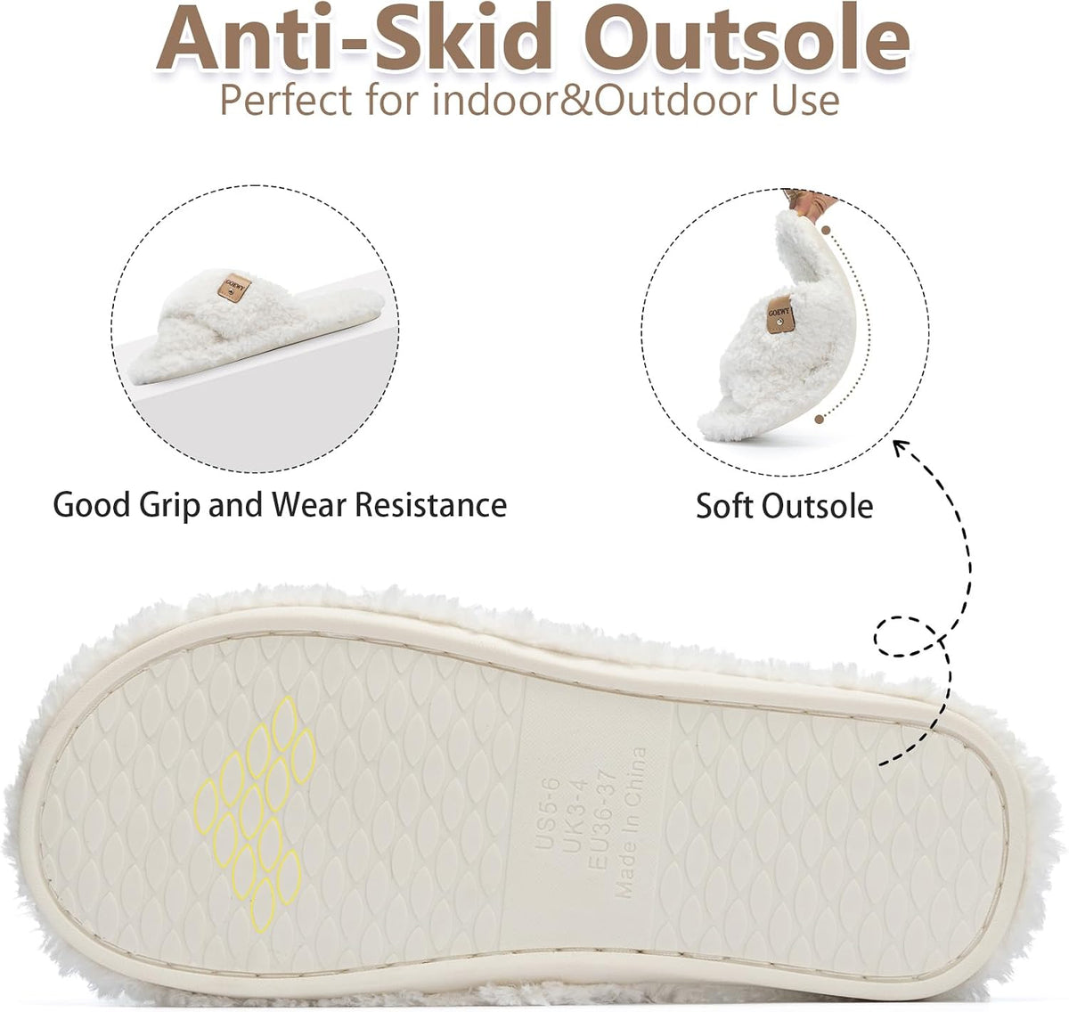GOEWY Fuzzy Open Toe Slippers for Women Cozy Memory Foam House Shoes Indoor