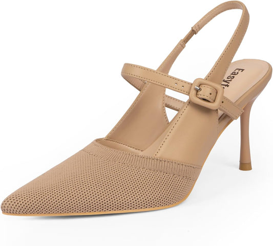 Easyfox Closed Toe Heels for Women Slingback Stiletto Dress Wedding Pumps