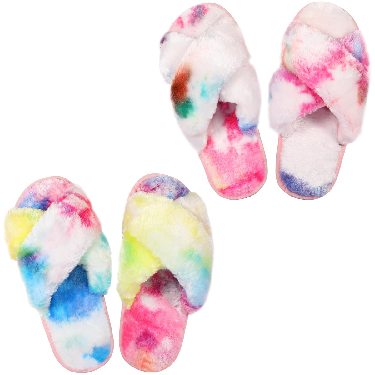 Ankis Womens Fuzzy Cozy Comfy Soft Slippers - 2Pair Fluffy Furry House Slippers Plush Home Ladies Gifts Memory Foam, Cross Band, Open Toe，Indoor/Door Bride Slipper Slides Wedding Ladies Shoes