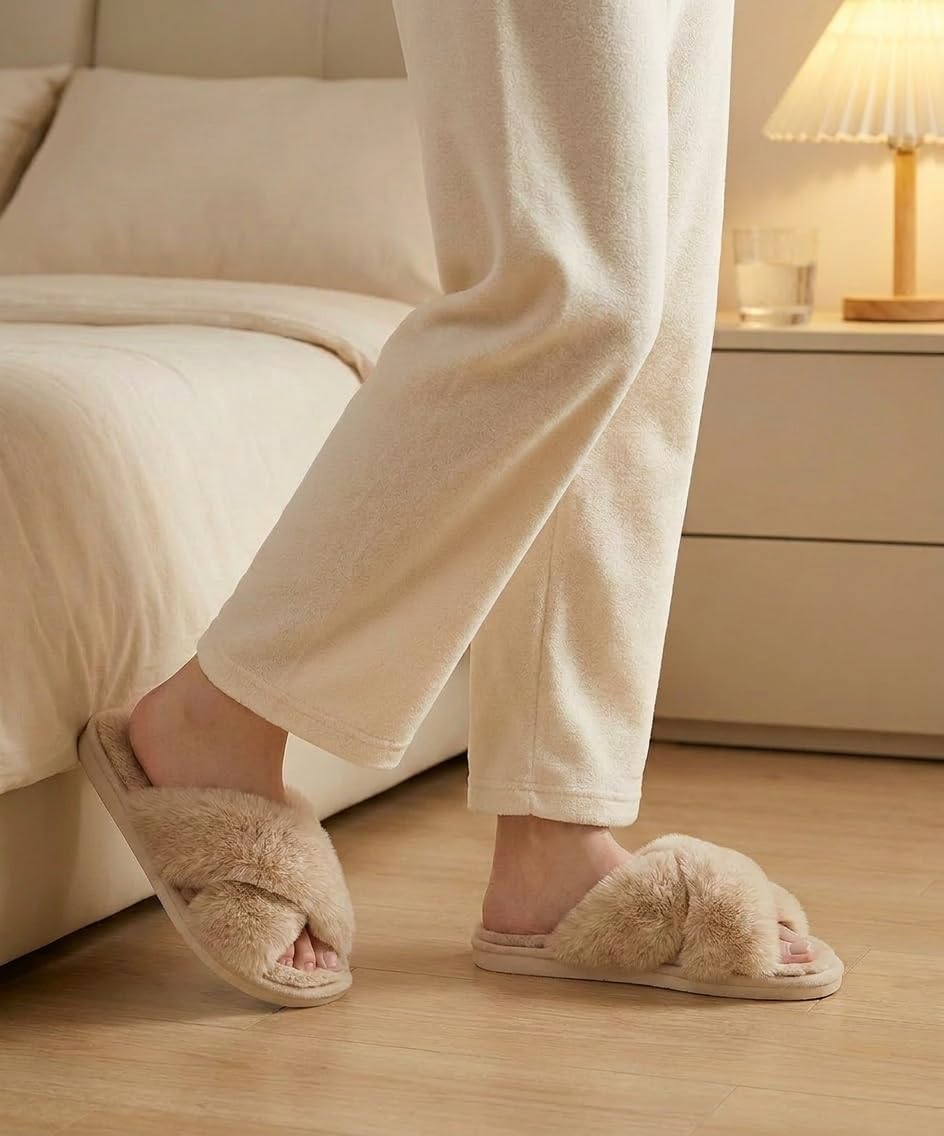 Evshine Memory Foam Fuzzy House Slippers for Women