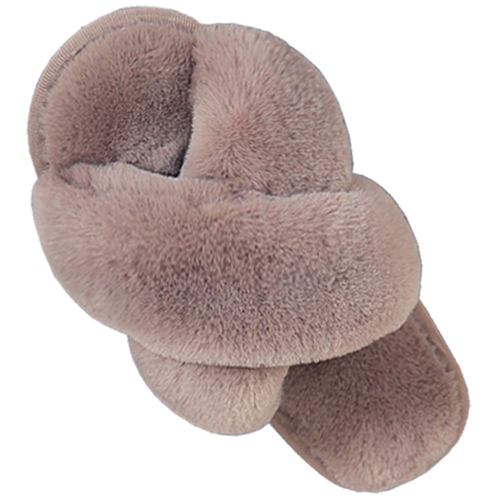 LZLER Women’s Cross Band Slippers, Soft Plush Fleece Lightweight Non Slip Open Toe Flip Flop Shoes House Indoor Outdoor Fur Fuzzy Slippers
