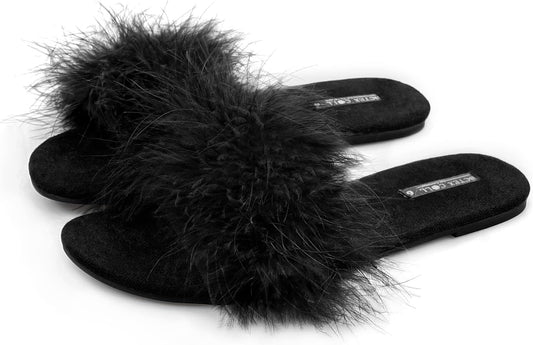BCTEX COLL Women's Fuzzy Fluffy Open Toe Memory Foam Feather Slippers