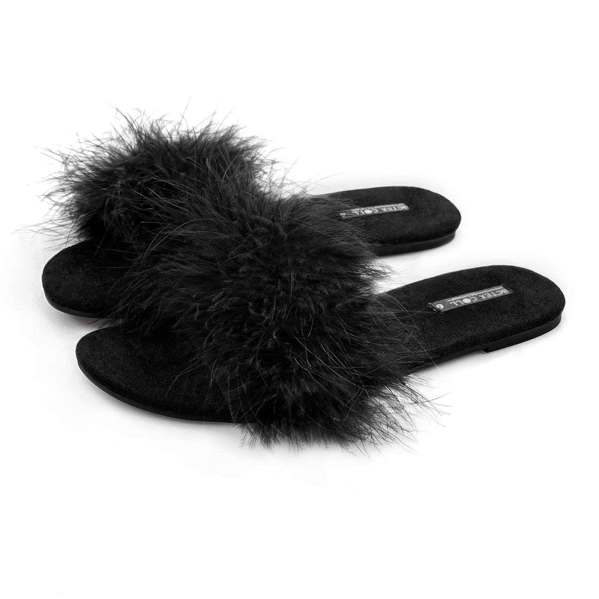 BCTEX COLL Women's Fuzzy Fluffy Open Toe Memory Foam Feather Slippers