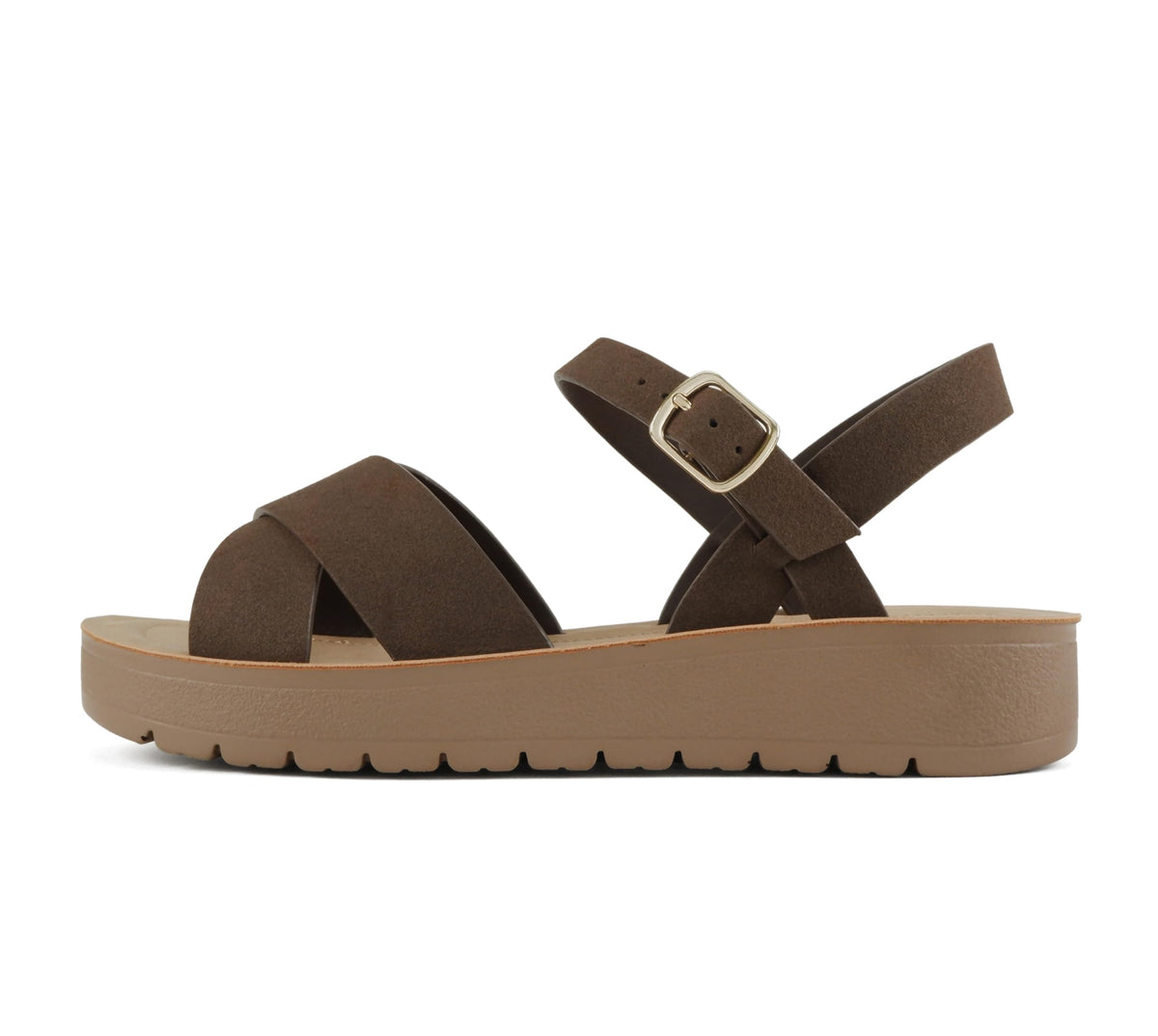 Soda CHESTER ~ Women Flat Sandals Flatform Ankle Buckle Criss Cross Band Straps Sandals Shoes (Gold Raffia, 5.5)