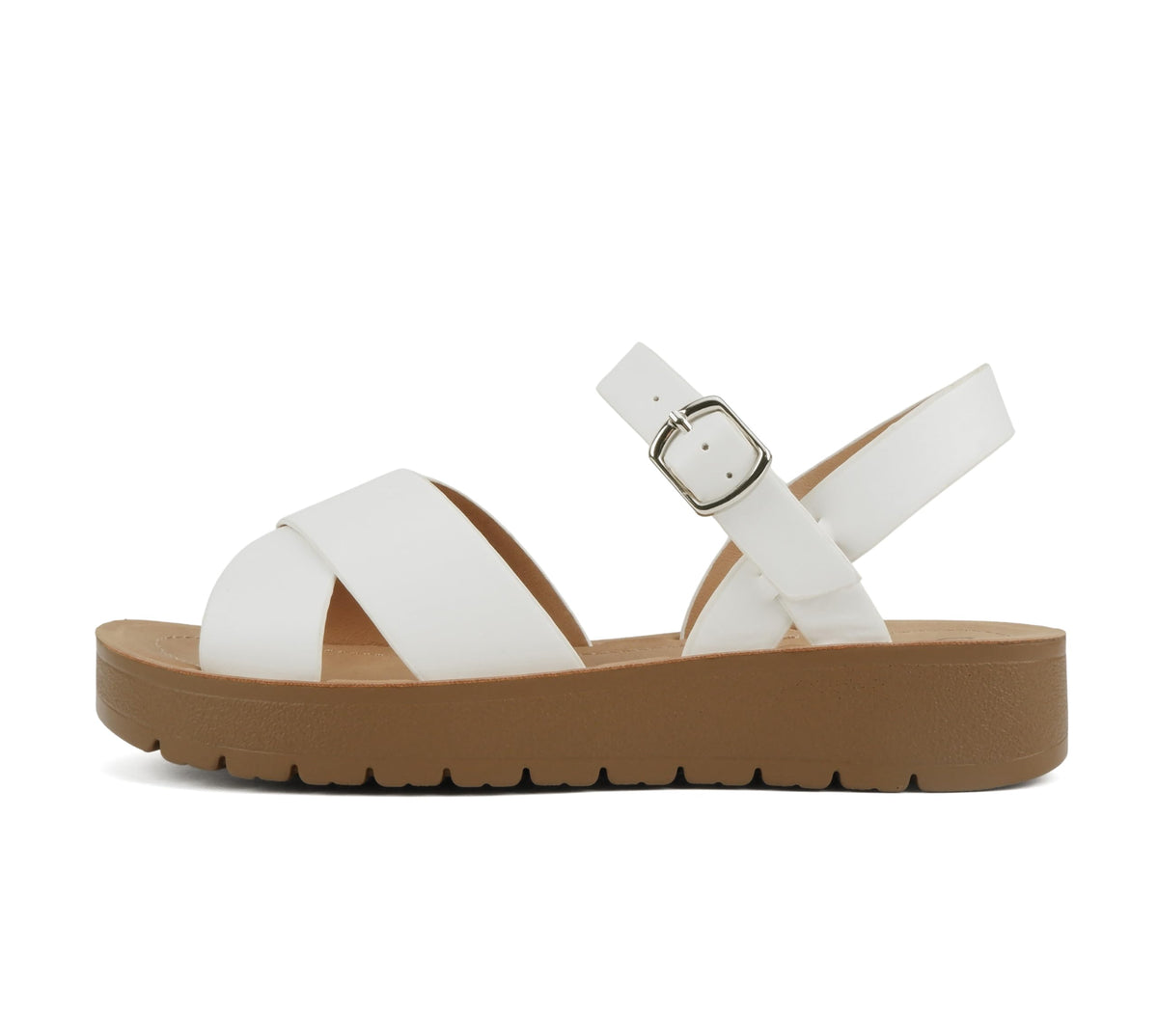 Soda CHESTER ~ Women Flat Sandals Flatform Ankle Buckle Criss Cross Band Straps Sandals Shoes (Gold Raffia, 5.5)