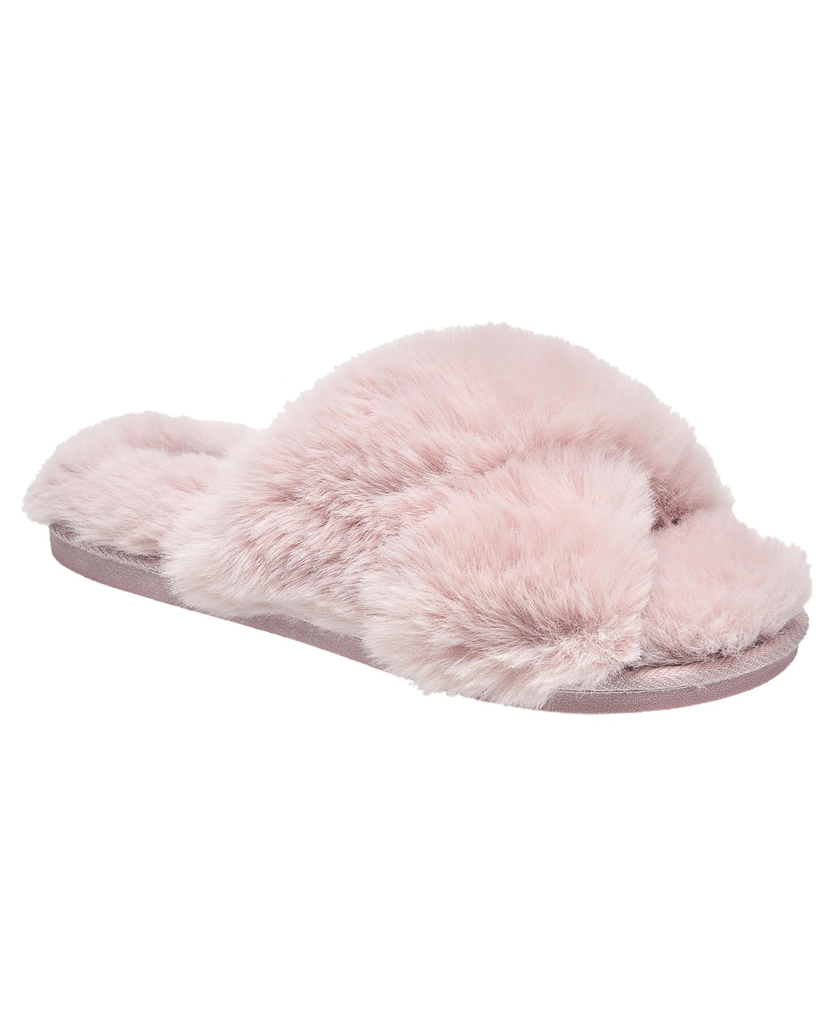 Nine West Women's Fuzzy Crossband Slippers – Soft Plush Open Toe House Slides with Memory Foam Sole