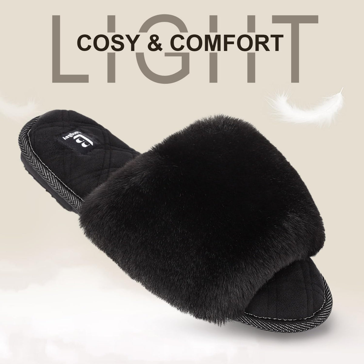 LongBay Women's Fuzzy Slippers Comfy Cloud Memory Foam House Shoes Home Open Toe Slides Indoor Outdoor