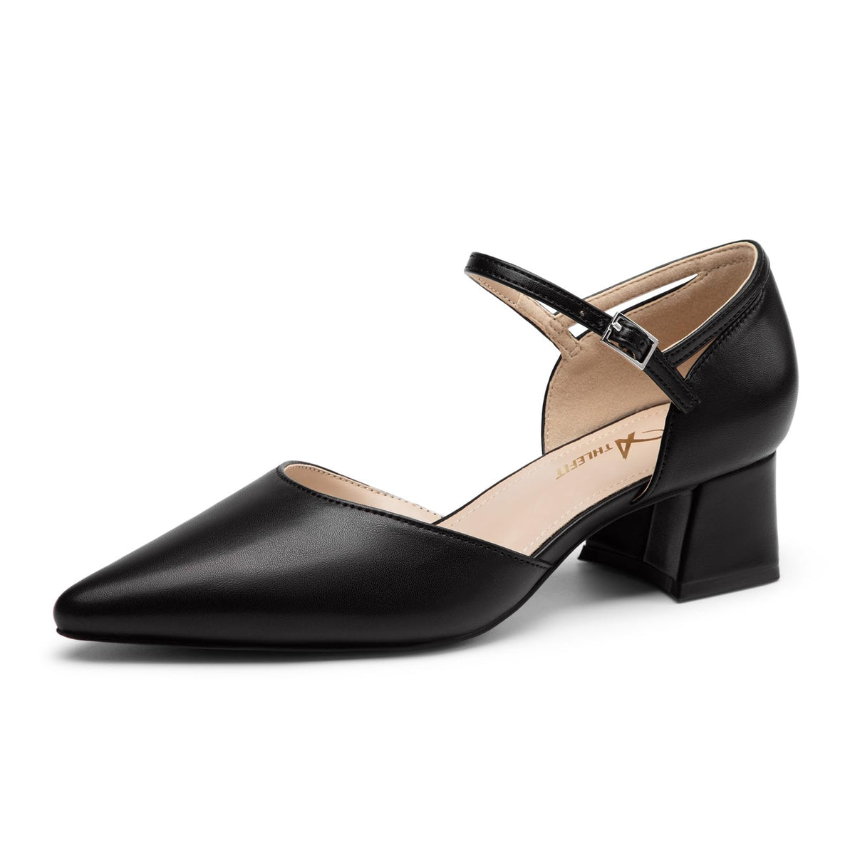 Athlefit Women's Pointed Toe Low Chunky Heel Pump Shoes